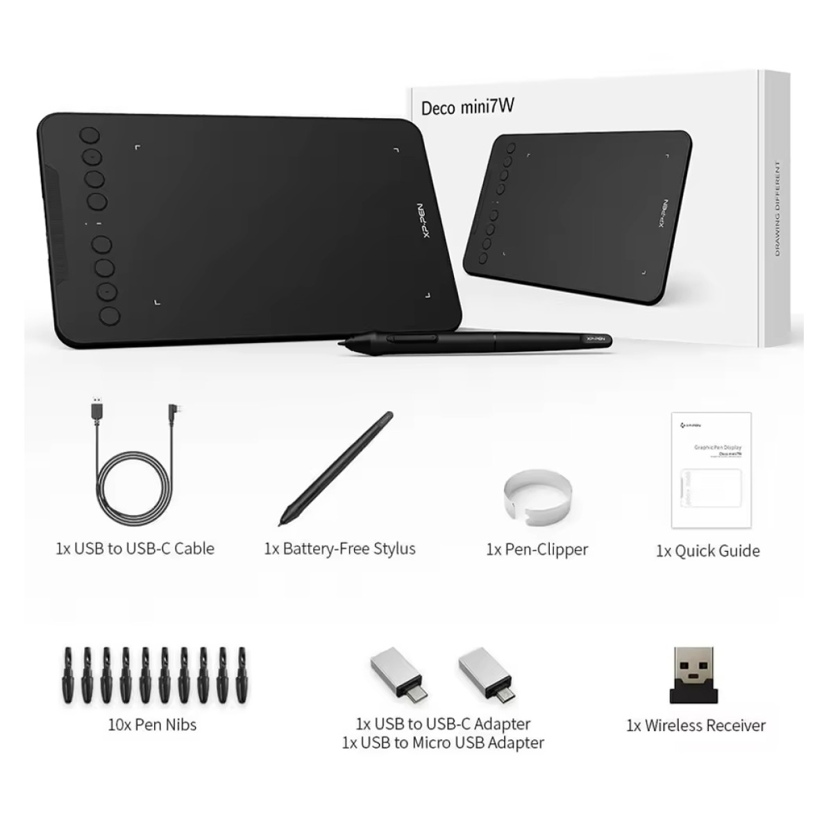 XP-PEN ταμπλέτα σχεδίασης με γραφίδα Deco Mini 7W, ασύρματη σύνδεση, 177.8x111.1mm, μαύρο