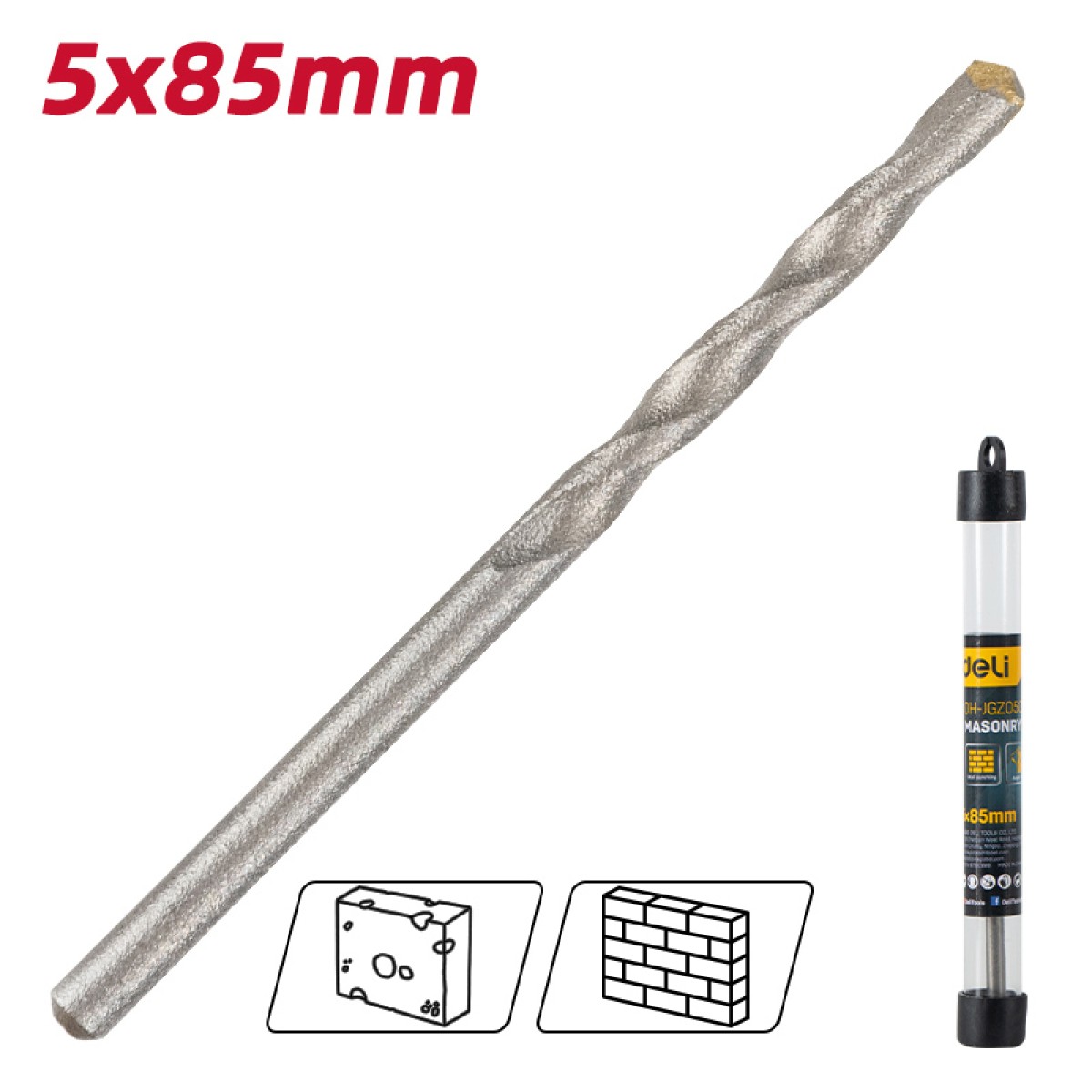 DELI τρυπάνι DH-JGZ050-E1 για τοίχο, 40Cr YG6, 5x85mm, κυλινδρικό