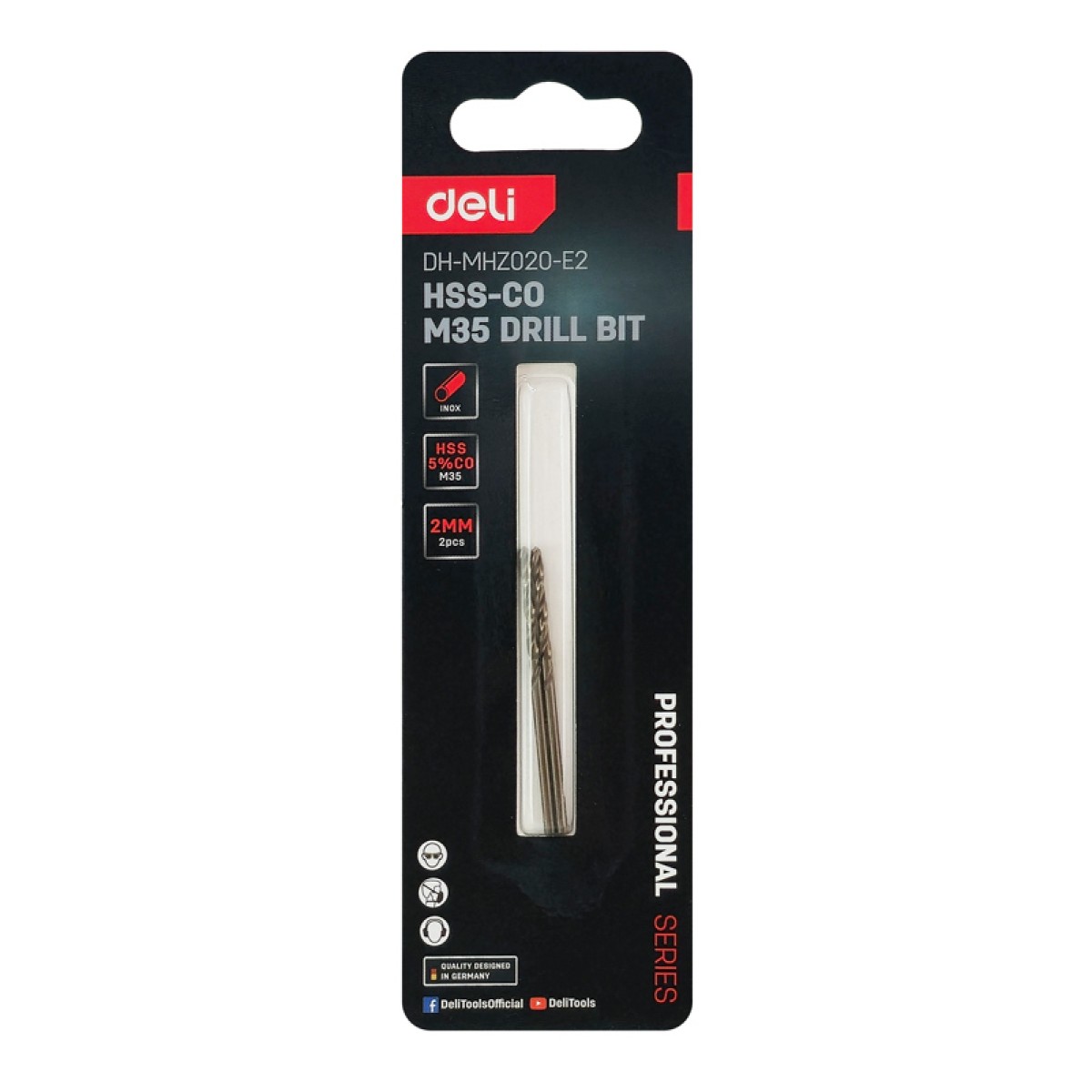 DELI σετ τρυπάνια DH-MHZ020-E2 για μέταλλο, M35 HSS 5% κοβαλτίου, DIN 388, 2x49mm, κυλινδρικό, 2τμχ