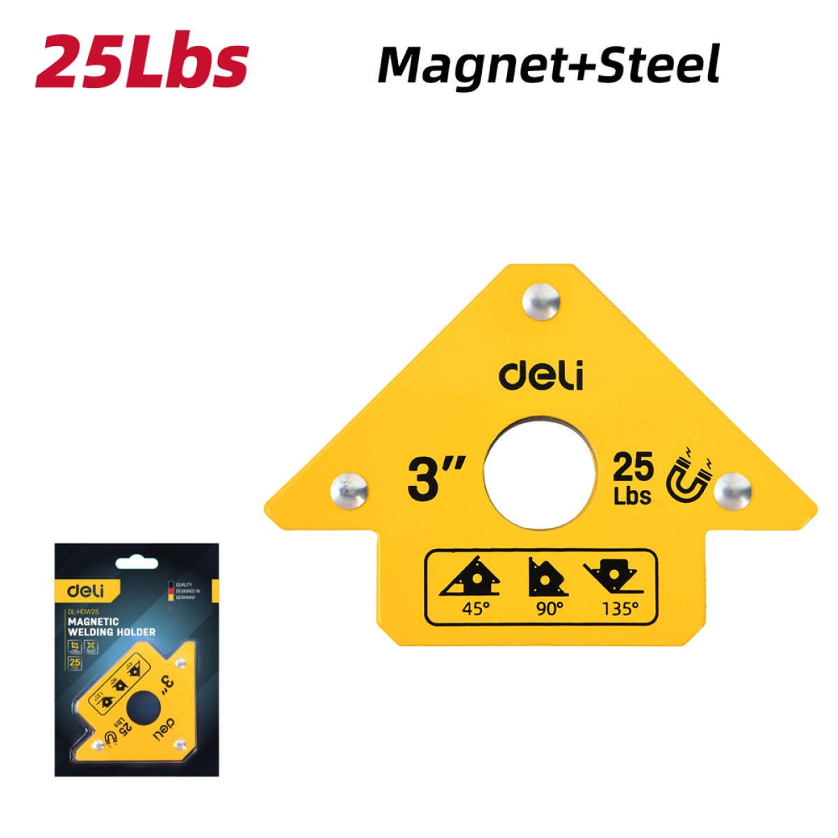DELI μαγνητική γωνία συγκόλλησης DL-HDW25 με 45°/90°/135° γωνίες, 3", 11kg