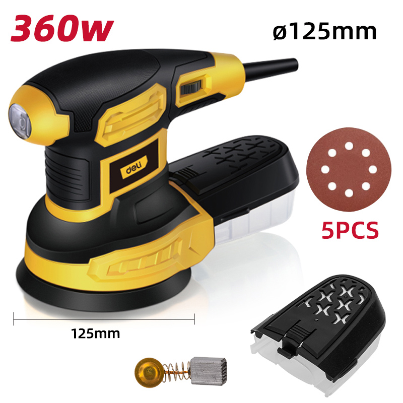 DELI έκκεντρο τριβείο DL-SG125-E3, 360W, Φ125mm, ρυθμιζόμενη ταχύτητα & συλλέκτη