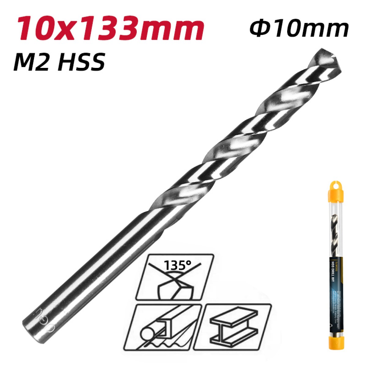 DELI τρυπάνι DL16100G για μέταλλο, M2 HSS, 10x133mm, κυλινδρικό