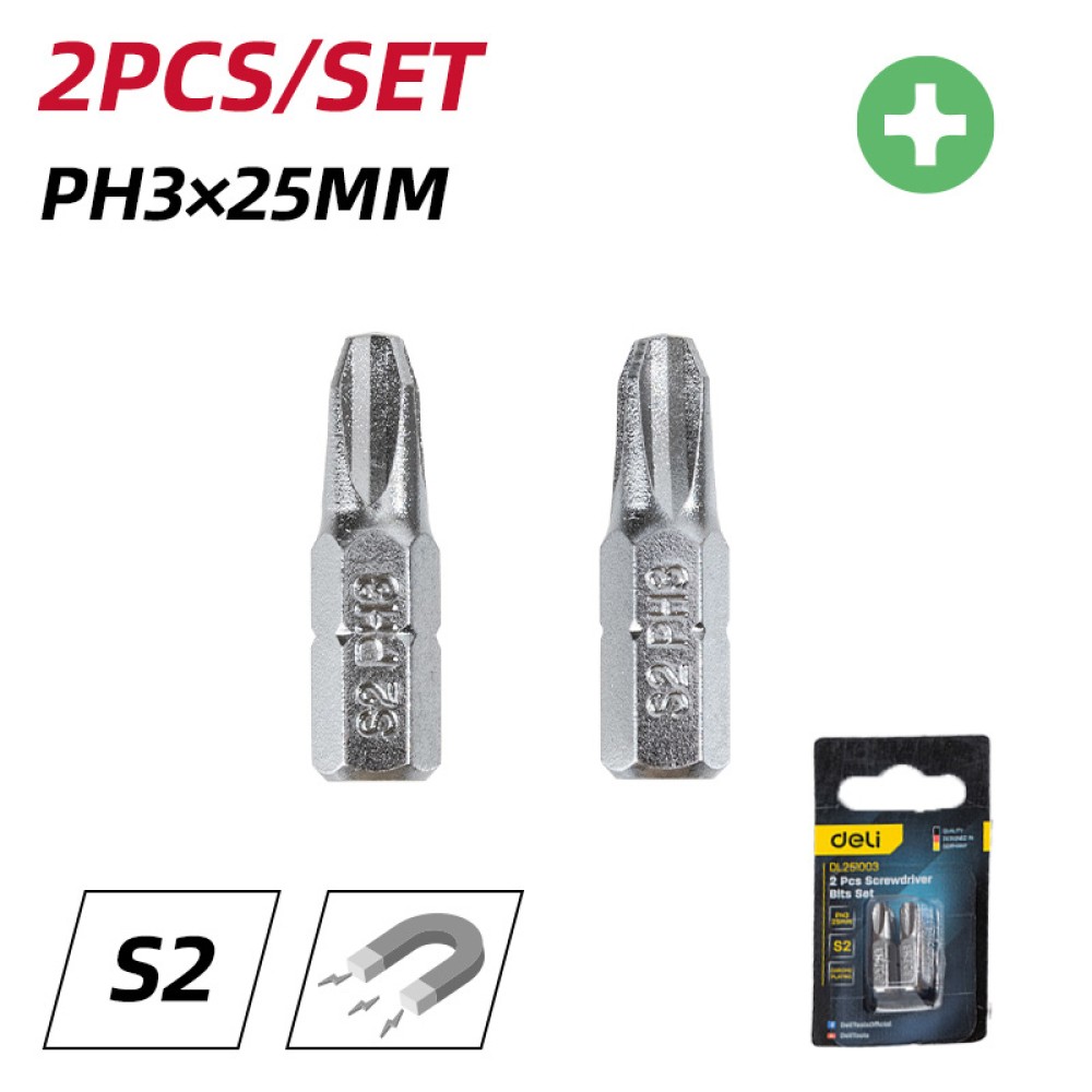DELI σετ μύτες κατσαβιδιού DL251003, μαγνητικές, PH3x25mm, 2τμχ