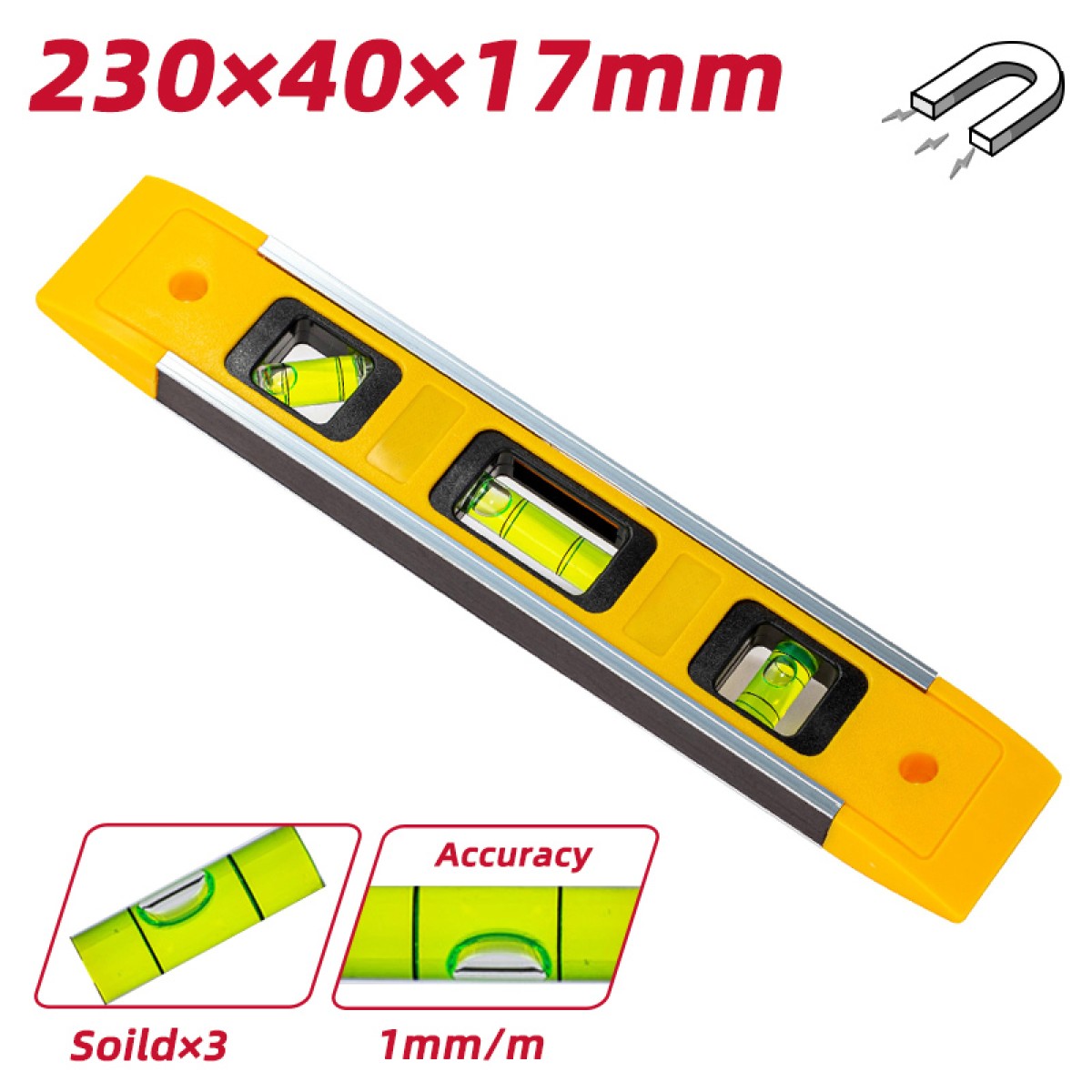 DELI αλφάδι DL290230 με 3 μάτια, πλαστικό, μαγνητικό, 23cm