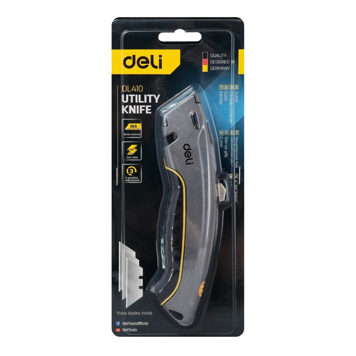 DELI κοπίδι DL410 με ανταλλακτικές λεπίδες, μεταλλικό, 19mm, γκρι