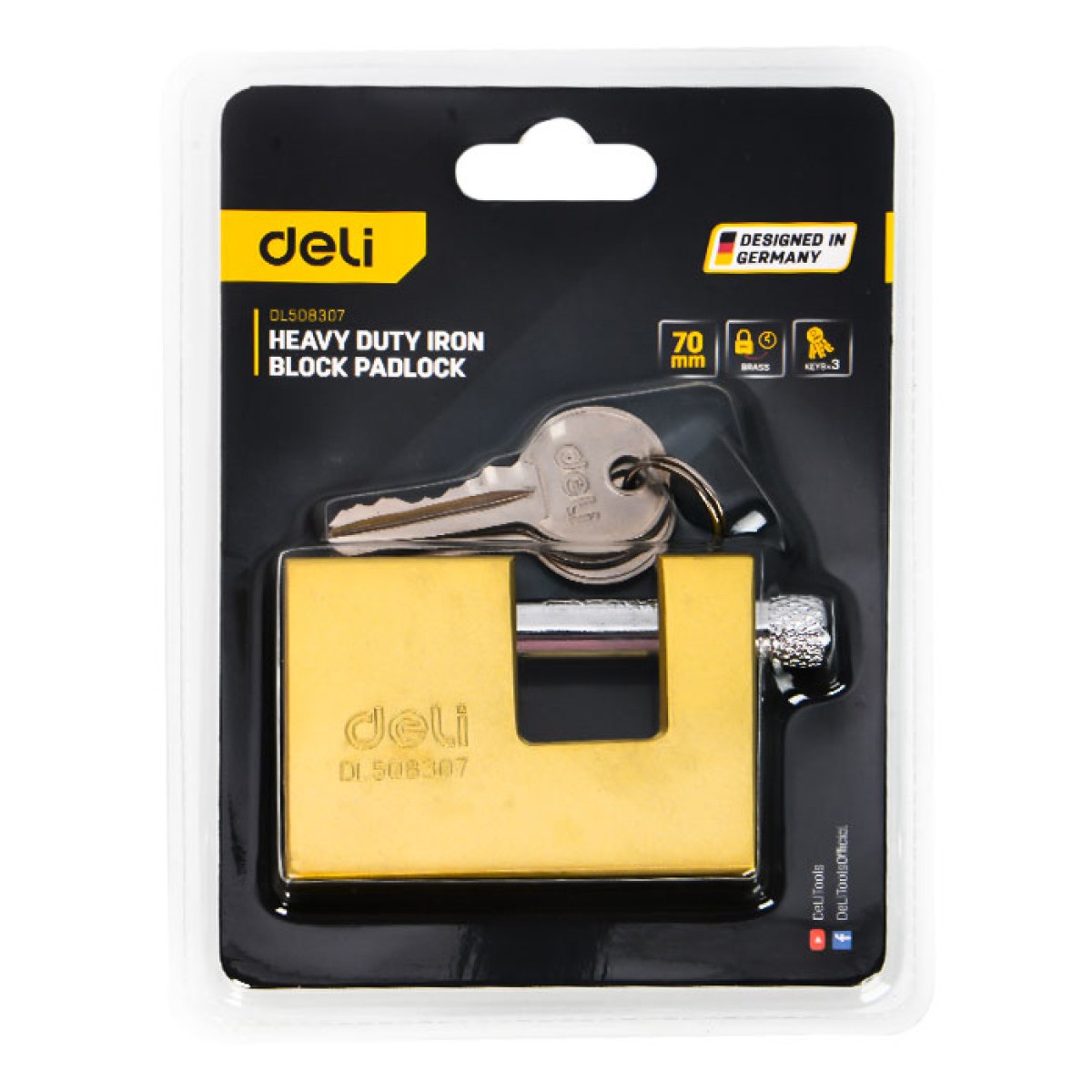 DELI λουκέτο τάκου με κλειδί DL508307, heavy duty, 70mm