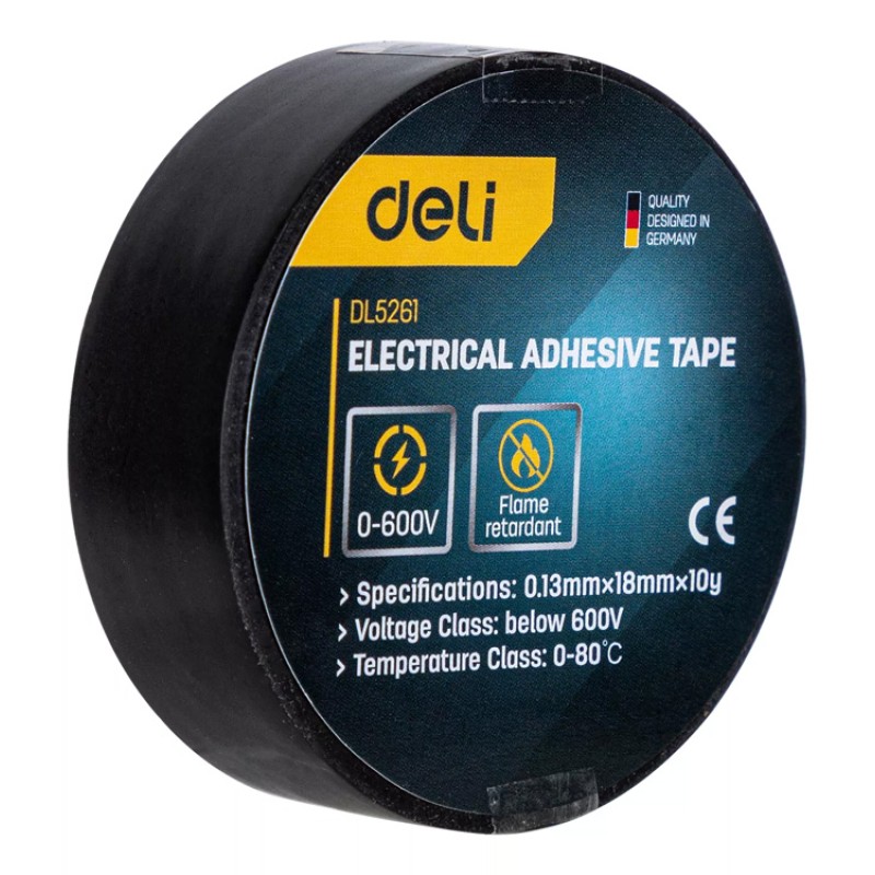 DELI μονωτική ταινία υψηλής αντοχής DL5261, 18mm x 9.15m, μαύρη