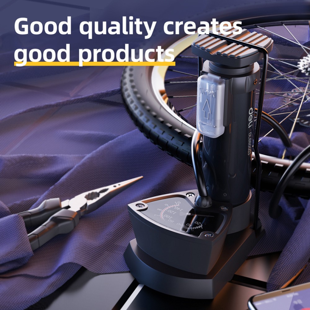 DELI τρόμπα ποδιού DL880003 με μανόμετρο, 140PSI, μαύρη