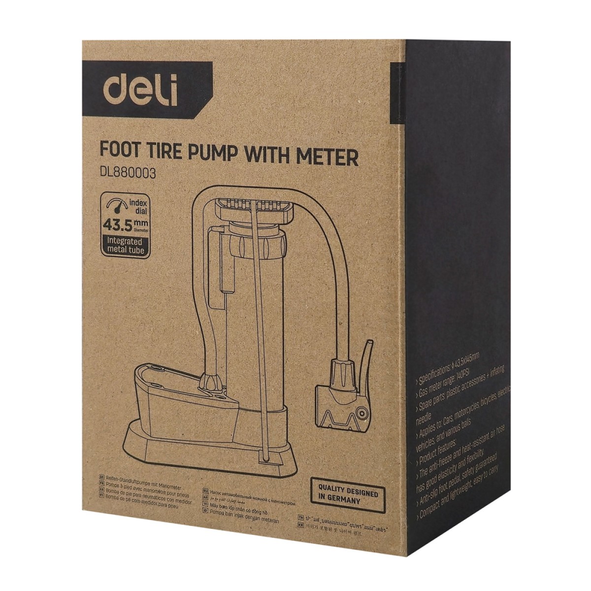 DELI τρόμπα ποδιού DL880003 με μανόμετρο, 140PSI, μαύρη