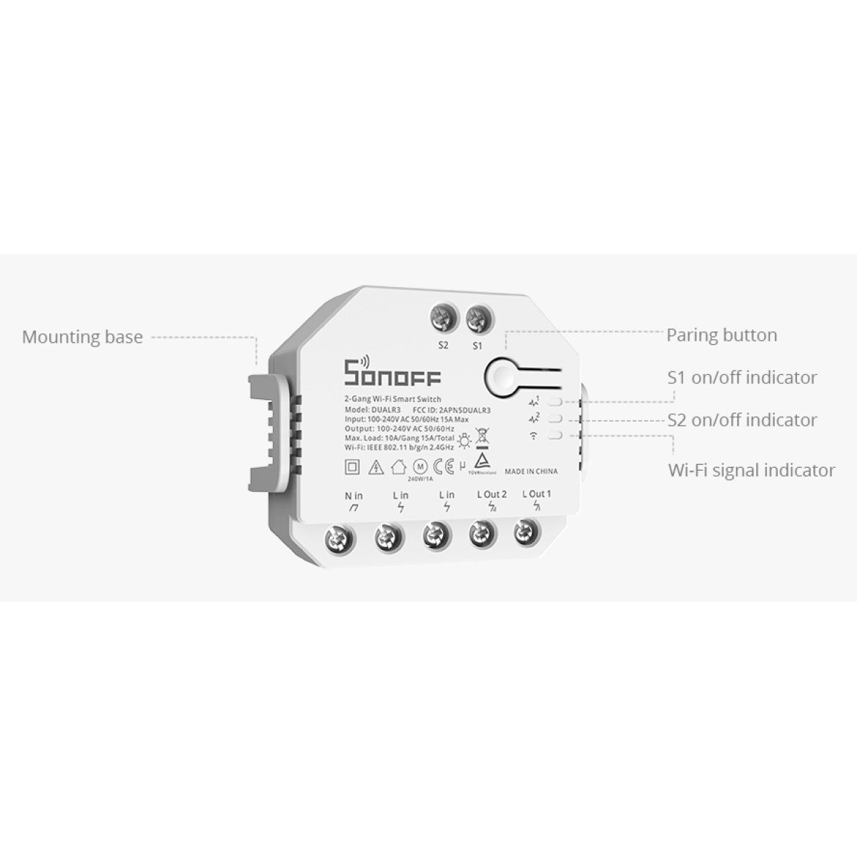 SONOFF smart διακόπτης DUALR3, 2-Gang, WiFi, 15A, λευκός