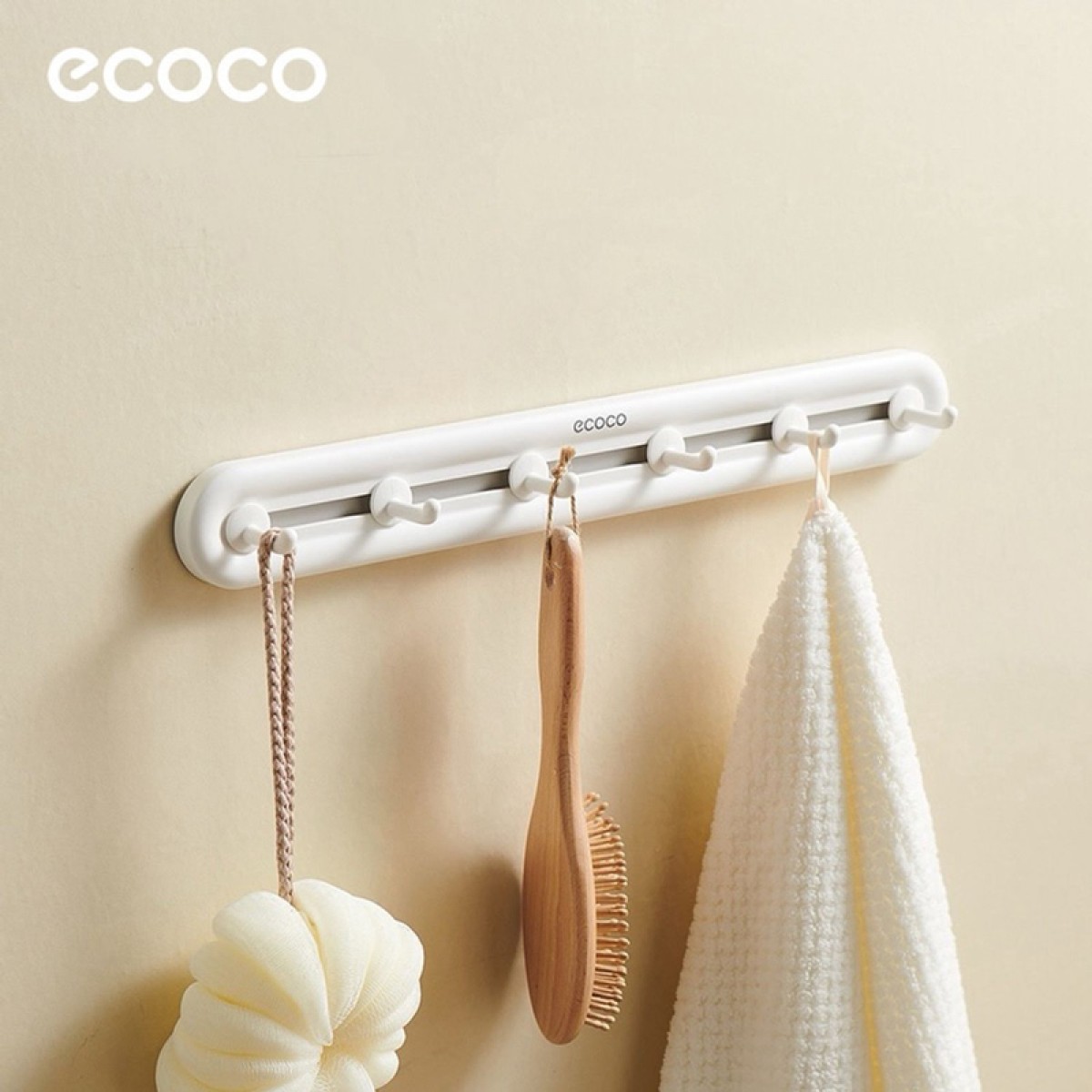 ECOCO κρεμάστρα μπάνιου/κουζίνας E23154 με 6 γάντζους, 3.8x5x40cm, λευκή