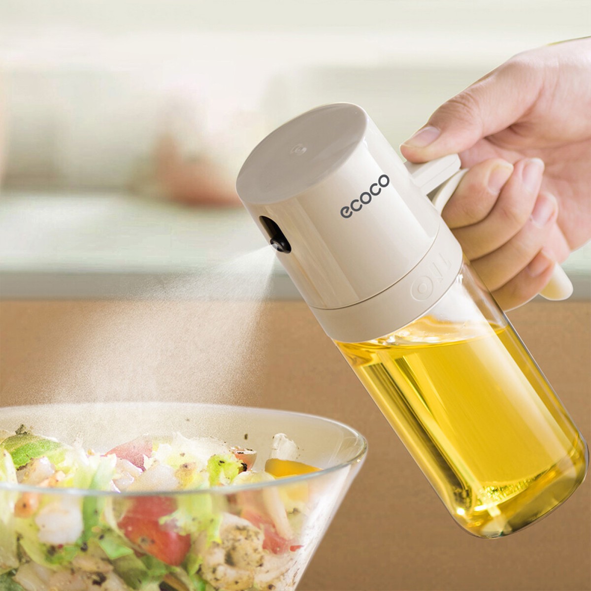 ECOCO γυάλινο δοχείο λαδιού E24235 με ψεκαστήρα, 250ml, γκρι
