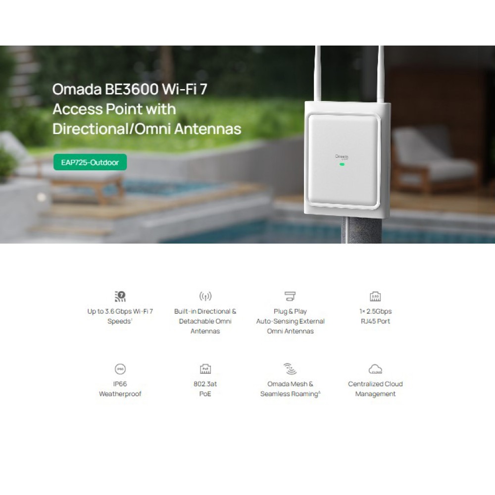 TP-LINK access point EAP725-Outdoor, WiFi 7, 3600Mbps BE3600, Mesh, V1.0