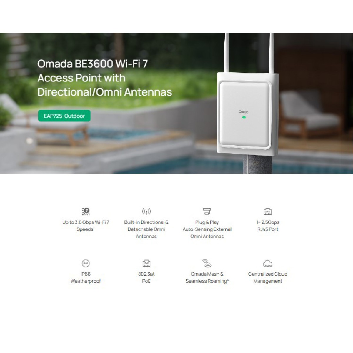 TP-LINK access point EAP725-Outdoor, WiFi 7, 3600Mbps BE3600, Mesh, V1.0