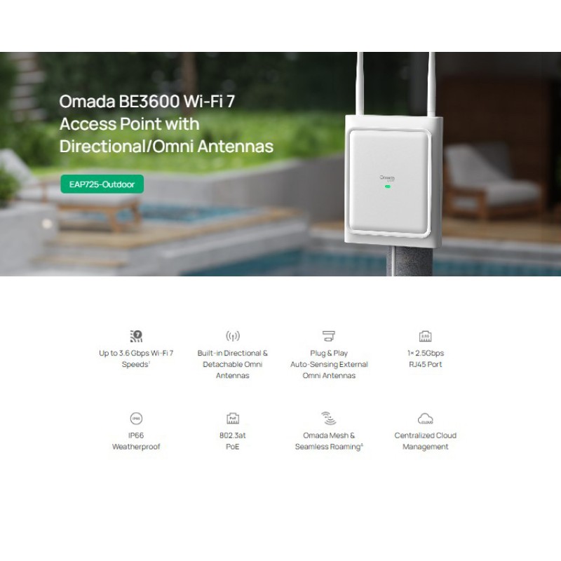 TP-LINK access point EAP725-Outdoor, WiFi 7, 3600Mbps BE3600, Mesh, V1.0