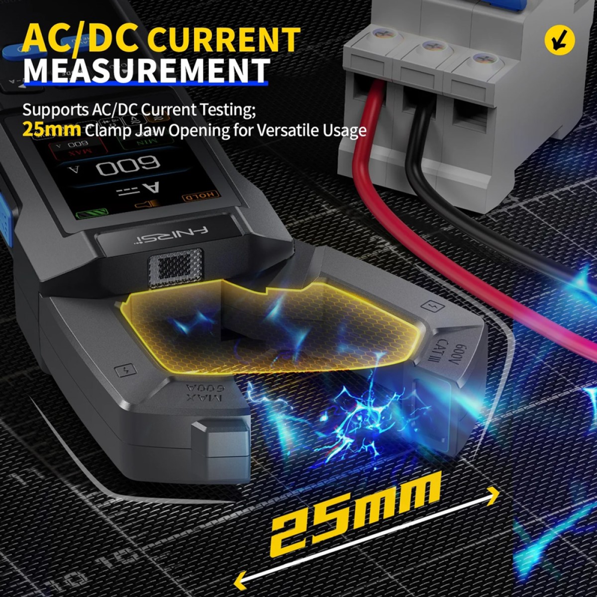 FNIRSI ψηφιακή αμπεροτσιμπίδα/πολύμετρο DMC-100, 600A AC/DC, NCV, True RMS, επαναφορτιζόμενη