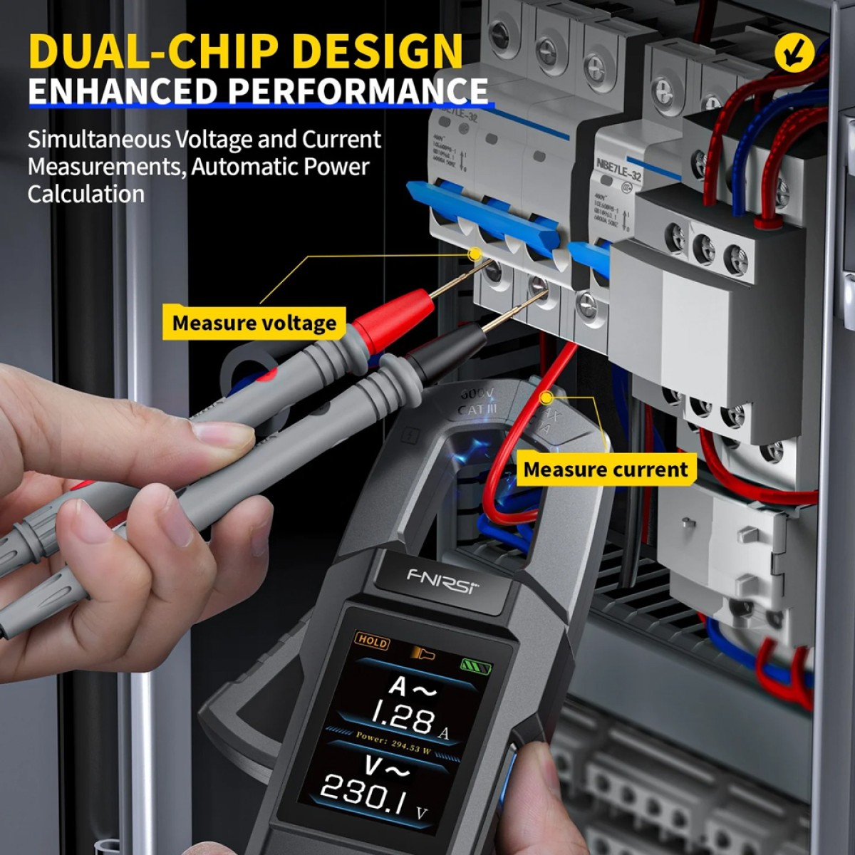 FNIRSI ψηφιακή αμπεροτσιμπίδα/πολύμετρο DMC-100, 600A AC/DC, NCV, True RMS, επαναφορτιζόμενη