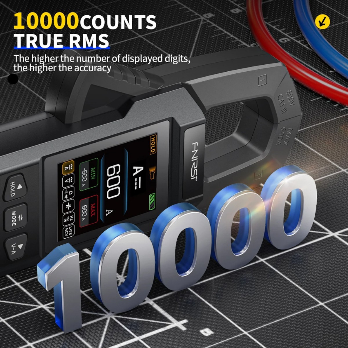 FNIRSI ψηφιακή αμπεροτσιμπίδα/πολύμετρο DMC-100, 600A AC/DC, NCV, True RMS, επαναφορτιζόμενη