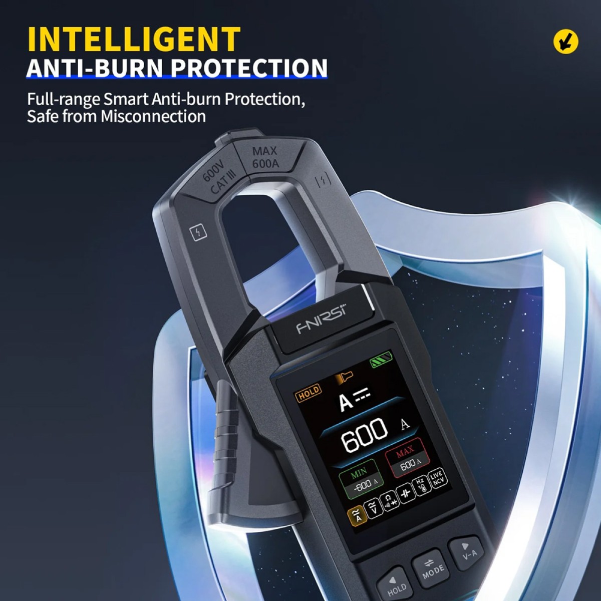 FNIRSI ψηφιακή αμπεροτσιμπίδα/πολύμετρο DMC-100, 600A AC/DC, NCV, True RMS, επαναφορτιζόμενη