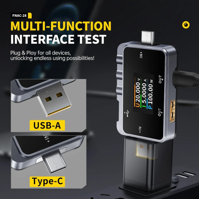 FNIRSI USB tester φόρτισης FNAC-28, USB & USB-C