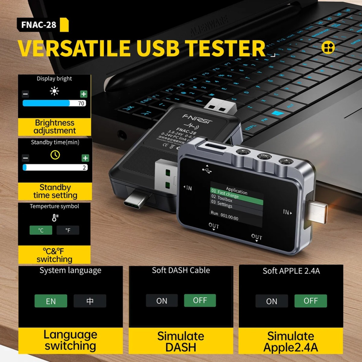 FNIRSI USB tester φόρτισης FNAC-28, USB & USB-C