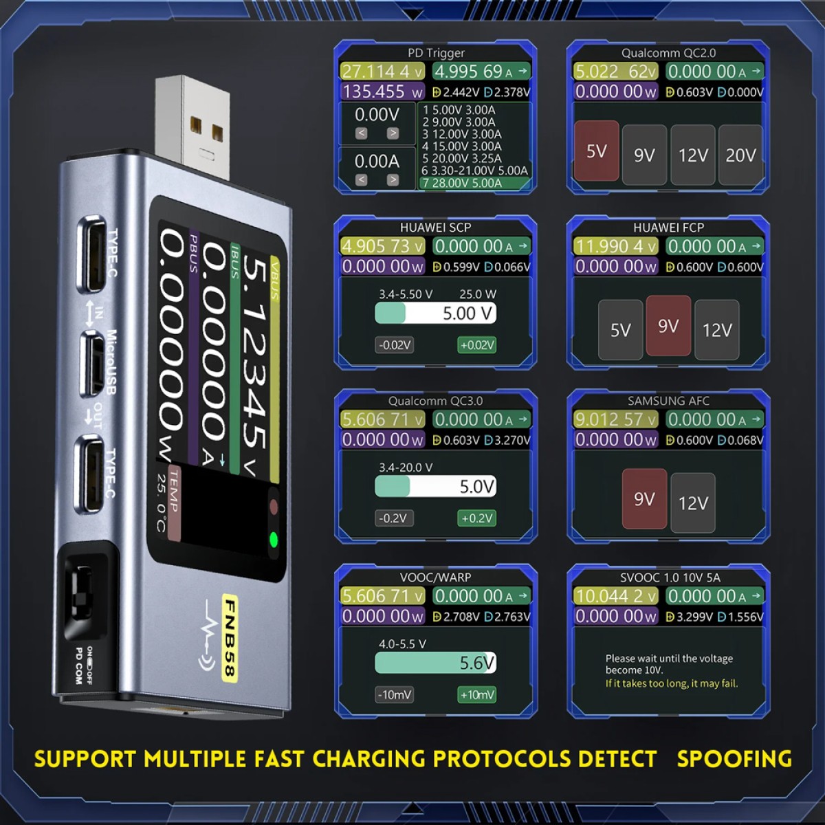FNIRSI USB tester φόρτισης FNB58