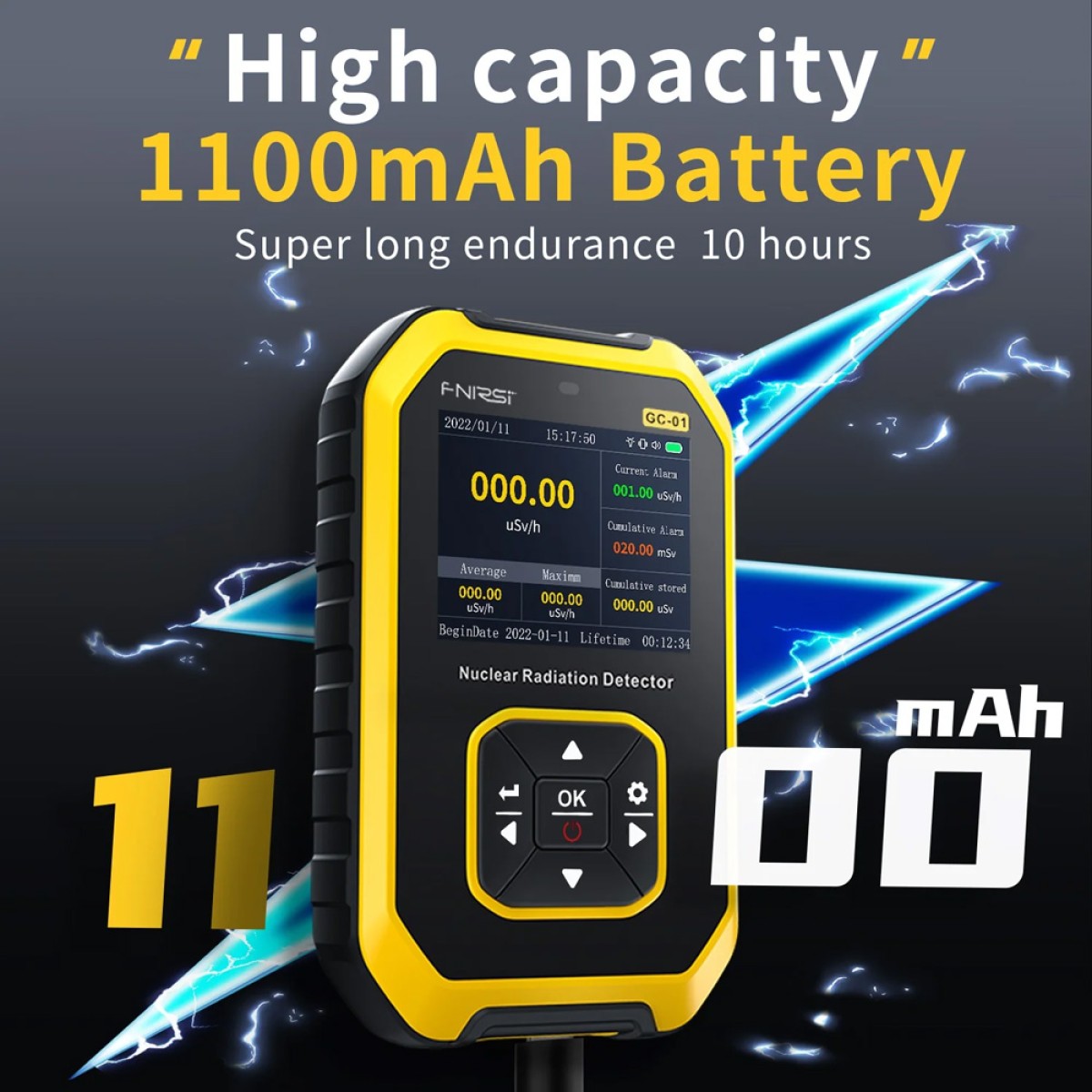 FNIRSI ψηφιακός μετρητής ακτινοβολίας GC-01, β/γ/Χ ακτίνες, επαναφορτιζόμενος