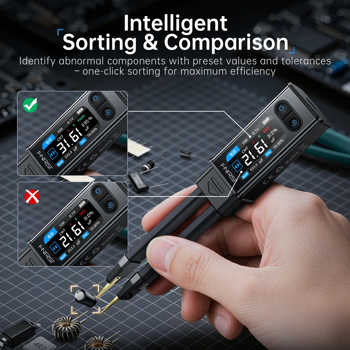 FNIRSI ψηφιακό LCR/ESR tester LCR-ST2 Plus, επαναφορτιζόμενο