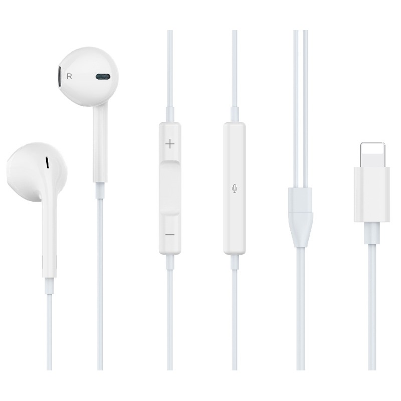 CELEBRAT earphones με μικρόφωνο G17, Lightning, Φ14mm, 1.2m, λευκά