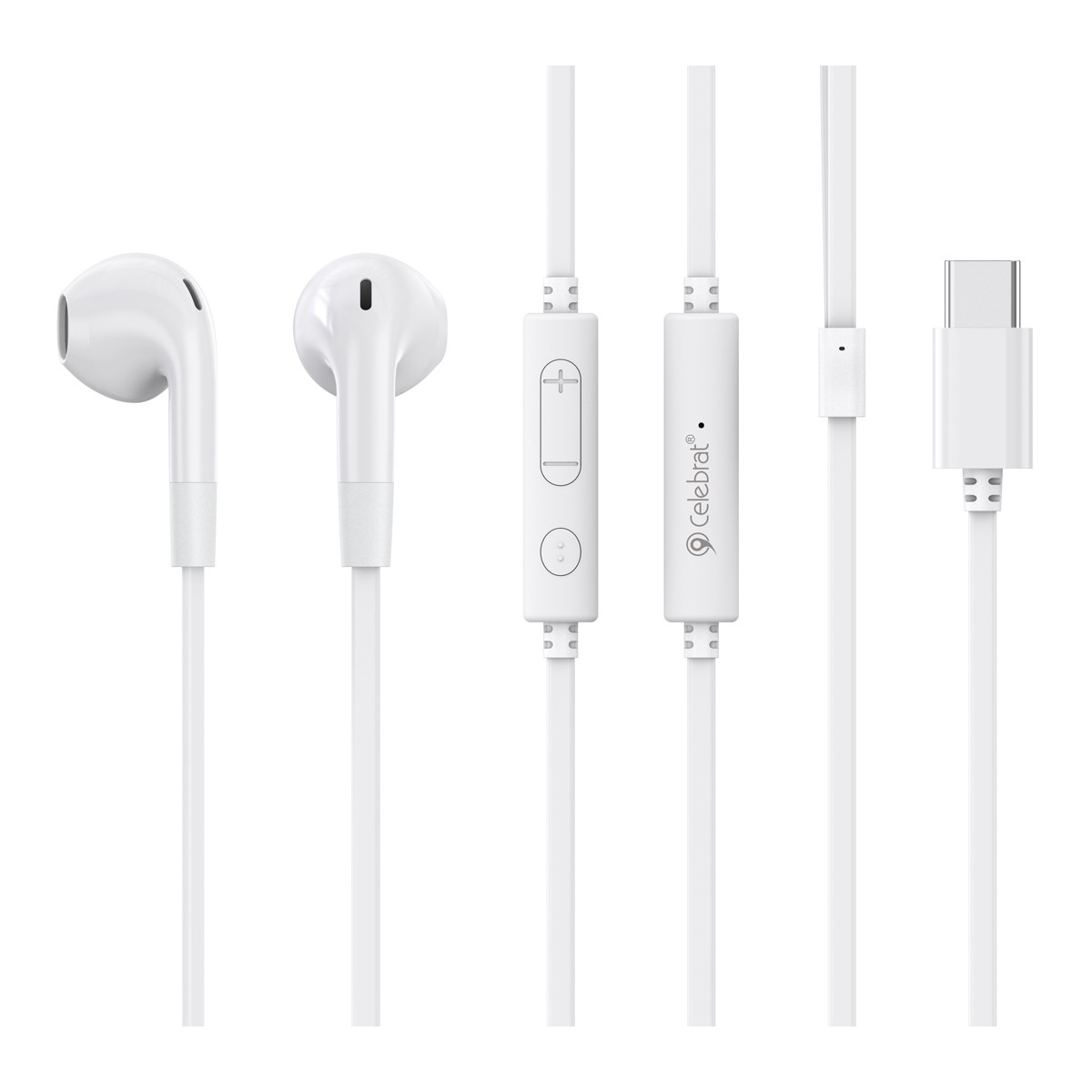 CELEBRAT earphones με μικρόφωνο G39, USB-C σύνδεση, 14mm, 1.2m, λευκά