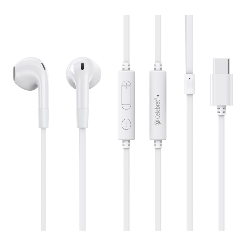 CELEBRAT earphones με μικρόφωνο G39, USB-C σύνδεση, 14mm, 1.2m, λευκά