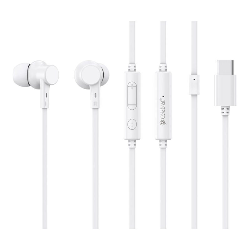CELEBRAT earphones με μικρόφωνο G40, USB-C σύνδεση, 10mm, 1.2m, λευκά