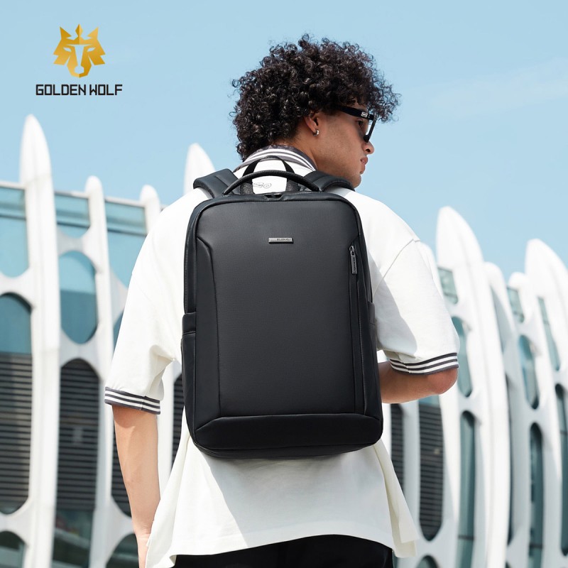GOLDEN WOLF τσάντα πλάτης GB00731 με θήκη laptop 15.6", 17L, μαύρη