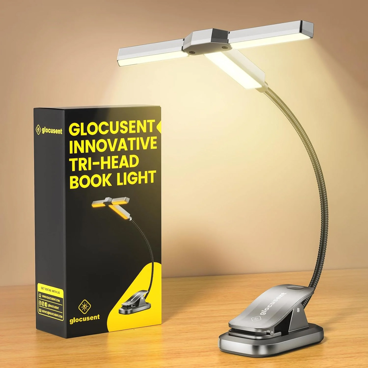 GLOCUSENT LED φακός διαβάσματος GLCSNTA2301, επαναφορτιζόμενος, έως 50lm, γκρι