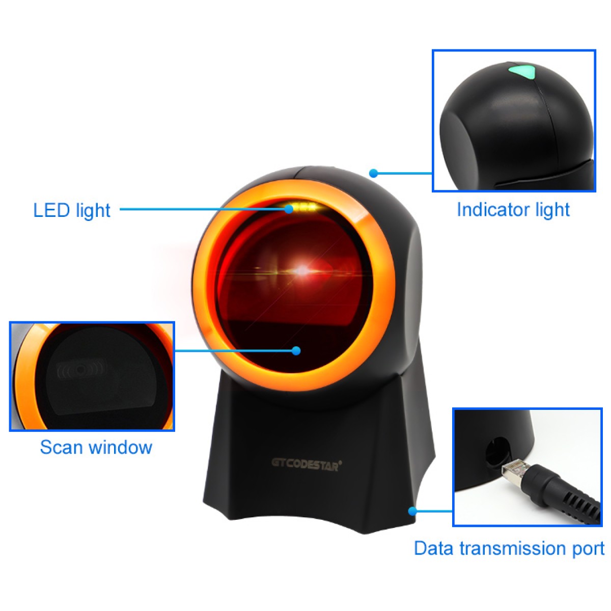 GTCODESTAR επιτραπέζιο barcode scanner GT-8800F, 1D & 2D, ενσύρματο, μαύρο