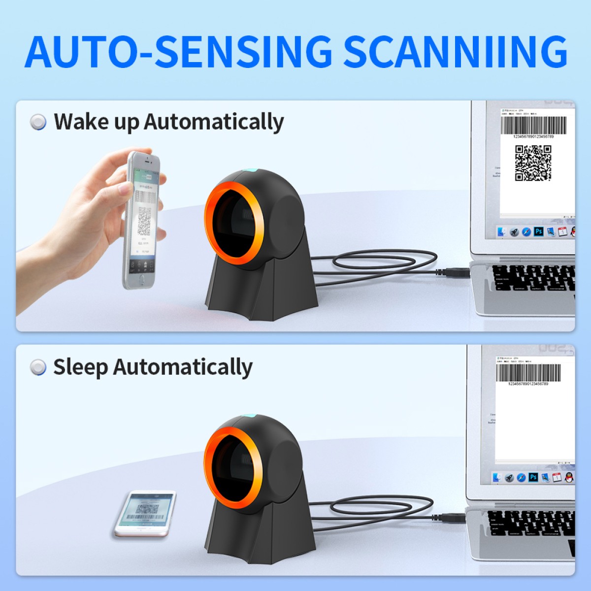 GTCODESTAR επιτραπέζιο barcode scanner GT-8800F, 1D & 2D, ενσύρματο, μαύρο
