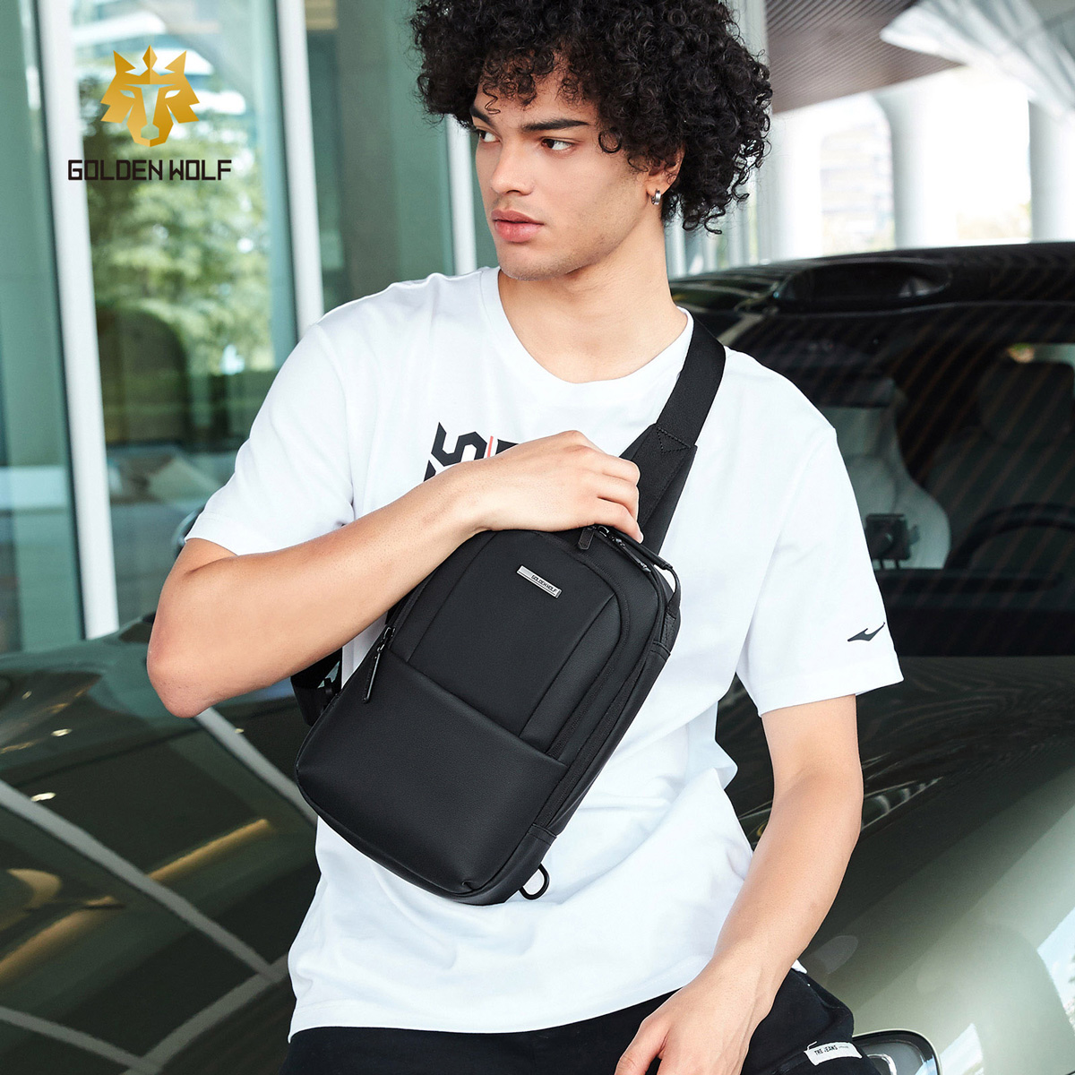 GOLDEN WOLF τσάντα Crossbody GXB00725, 4L, μαύρη