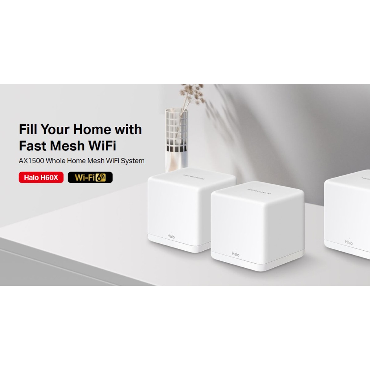MERCUSYS Mesh WiFi 6 System Halo H60X, 1500Mbps Dual Band, 3τμχ, V.1.0