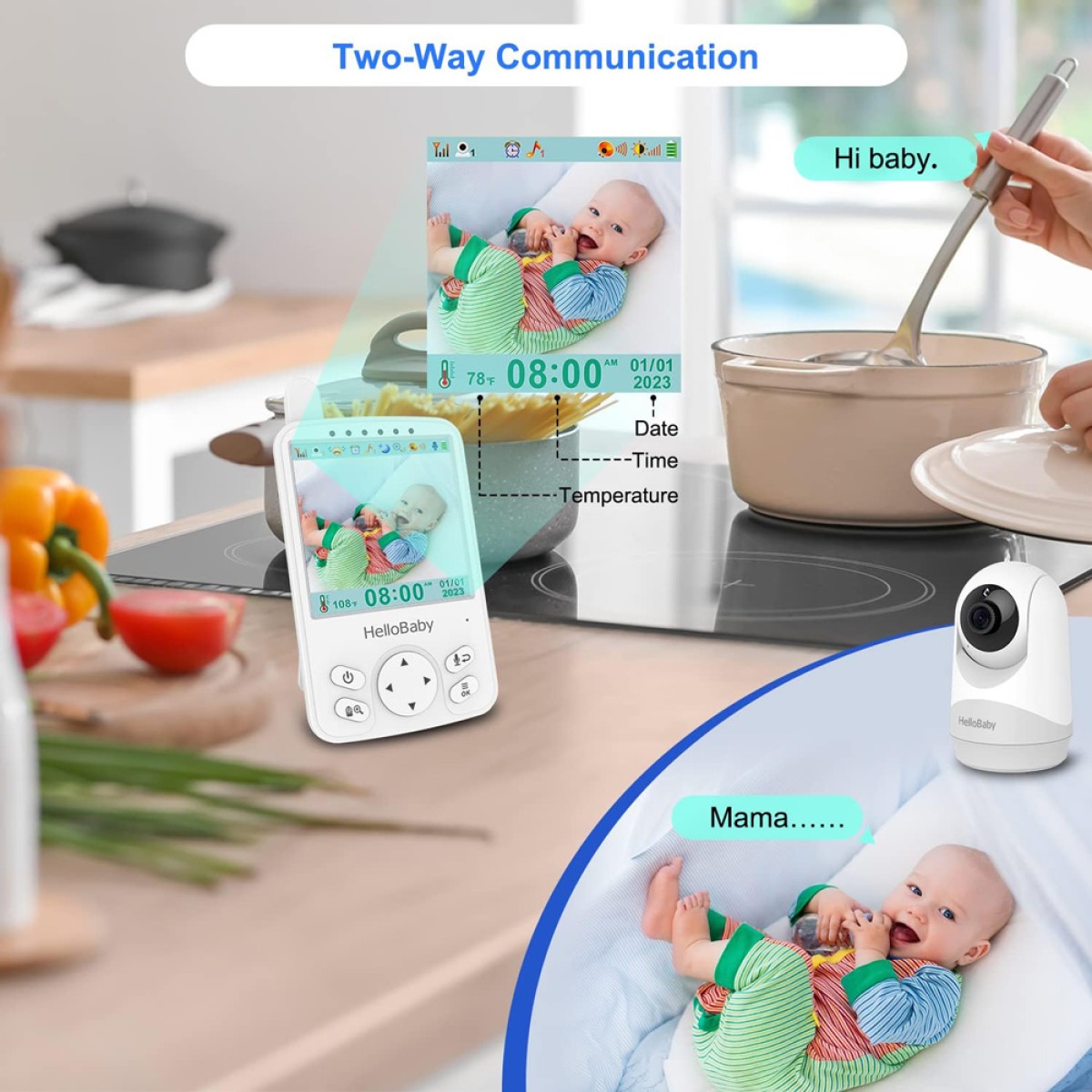 HELLOBABY ενδοεπικοινωνία μωρού HB6241 με κάμερα & οθόνη 4", 720p, PTZ