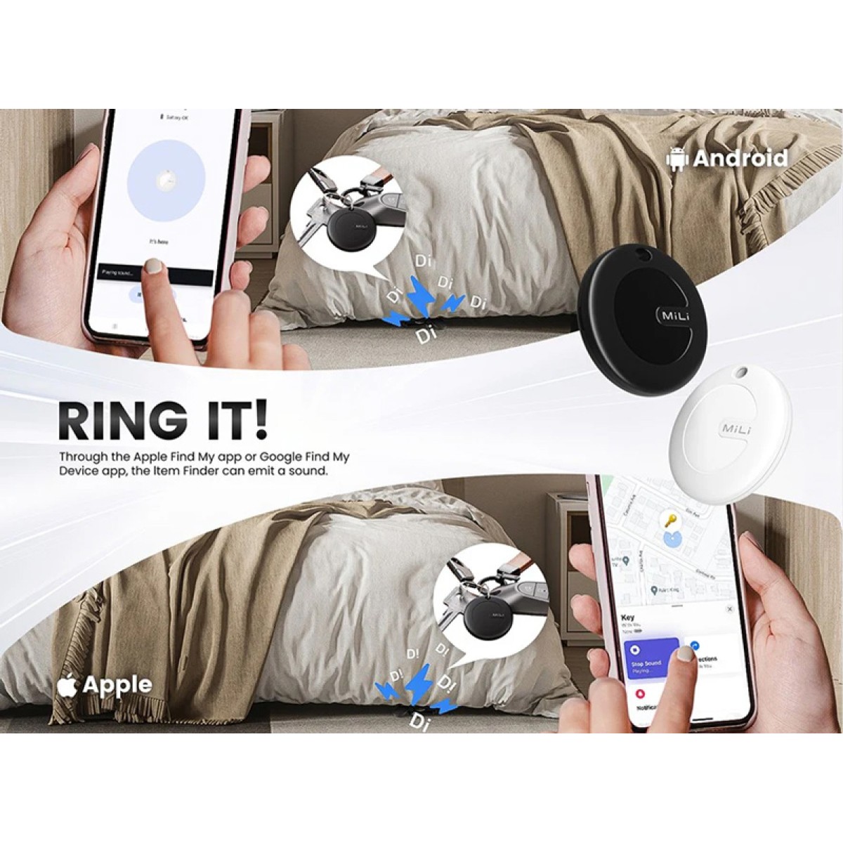 MILI smart tag MiTag Duo για iOS & Android συσκευές, Bluetooth tracker, μαύρο