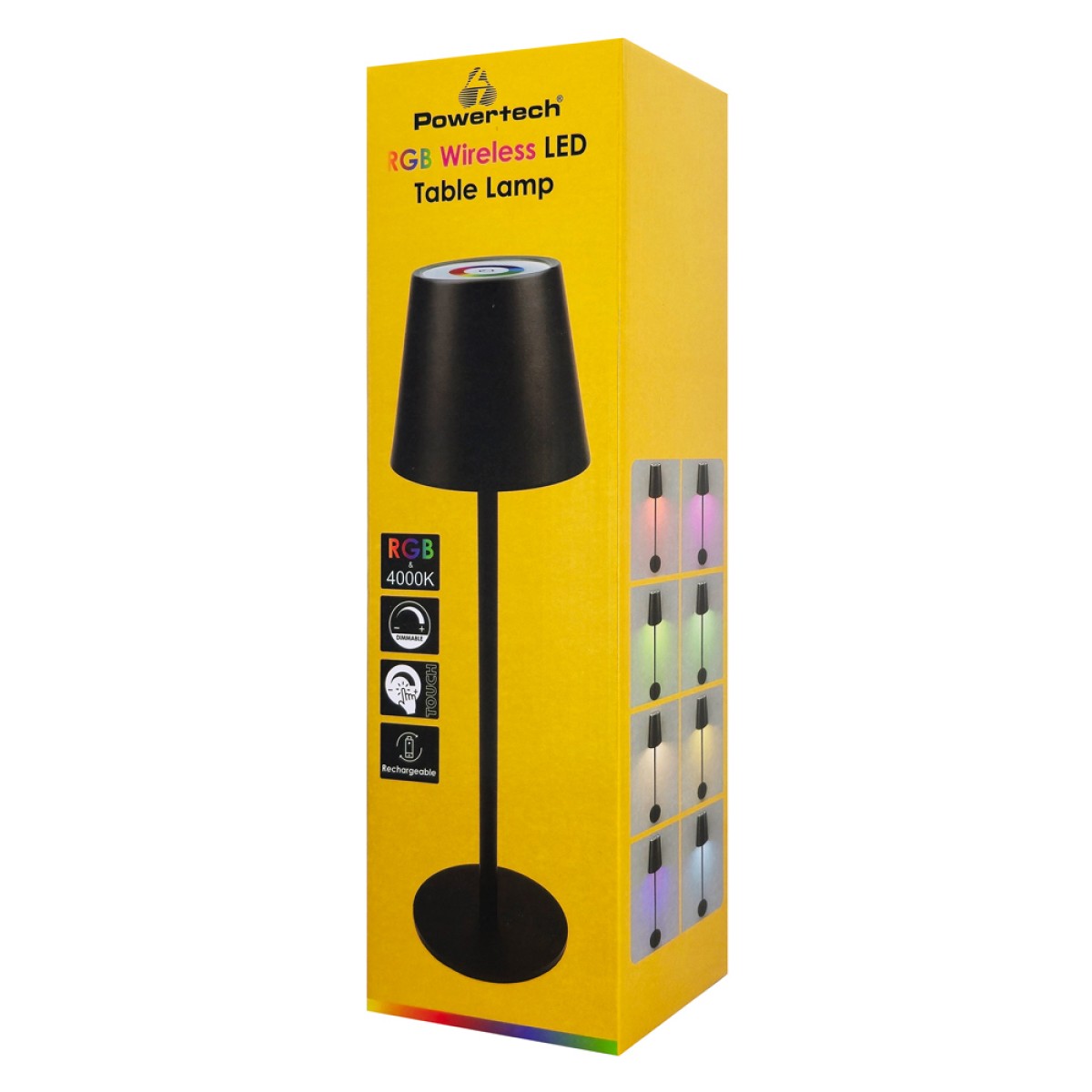 POWERTECH LED επιτραπέζιο φωτιστικό HLL-0195, RGB, ρυθμιζόμενο, επαναφορτιζόμενο, μαύρο