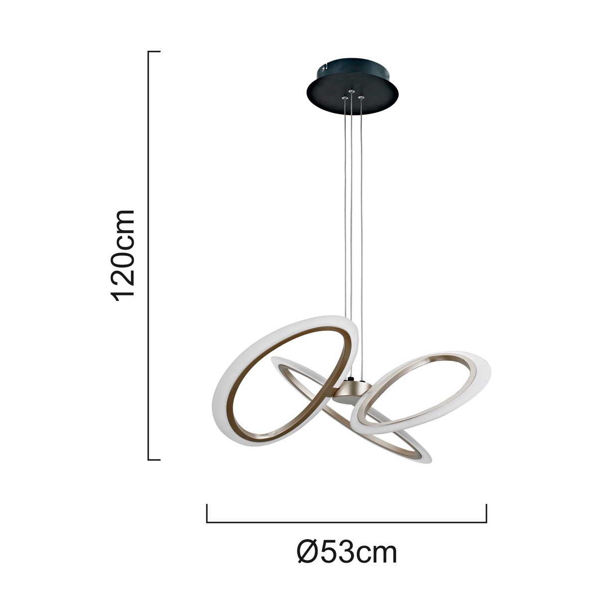 POWERTECH LED φωτιστικό οροφής HLL-0205, 40W, 4000K, Φ53x120cm, οπάλ χρυσό/μαύρο