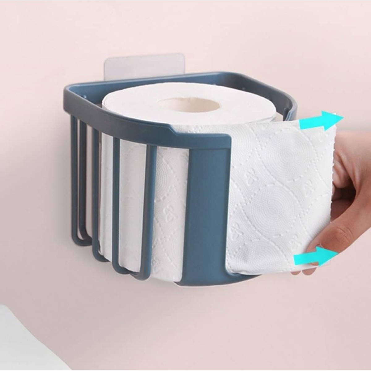 HOME USE επιτοίχια χαρτοθήκη μπάνιου HUH-0220 με αυτοκόλλητο, 11x14x13.5cm, μπλε