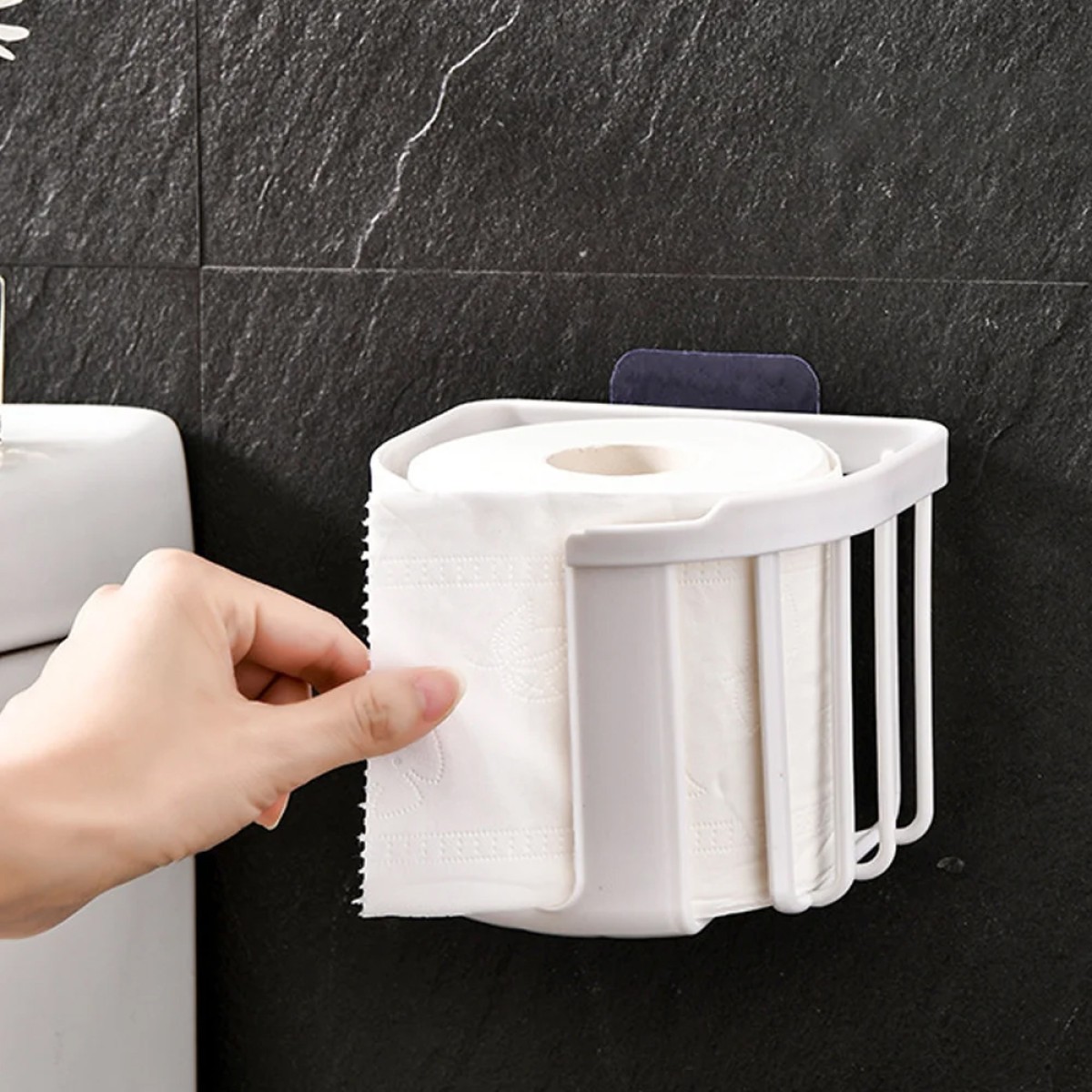 HOME USE επιτοίχια χαρτοθήκη μπάνιου HUH-0223 με αυτοκόλλητο, 11x14x13.5cm, λευκή
