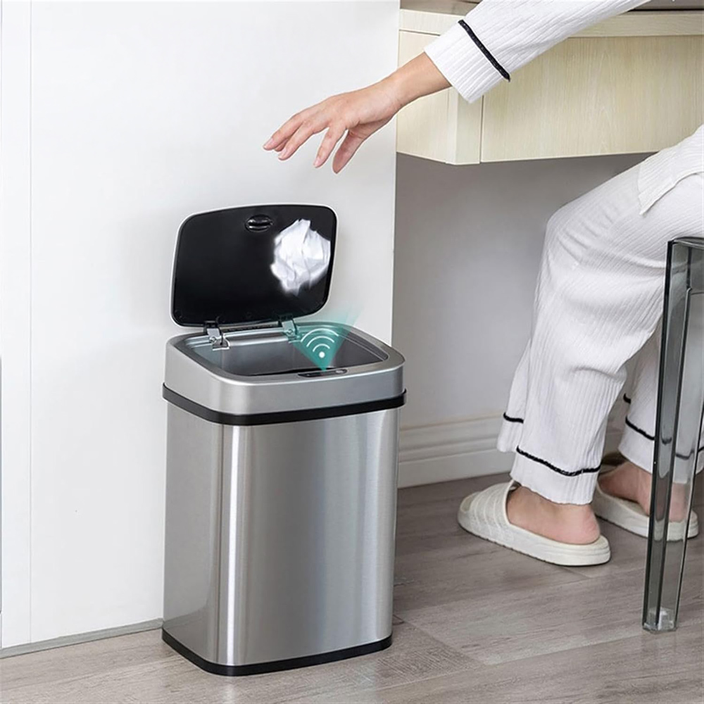 HOME USE κάδος απορριμμάτων HUH-0256 με φωτοκύτταρο, ανοξείδωτο ατσάλι, 15lt, ασημί
