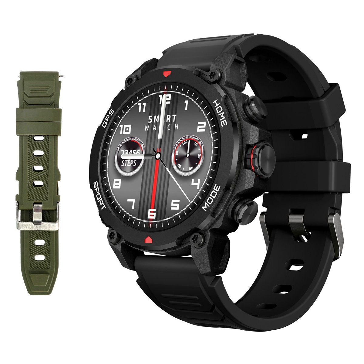 INTIME smartwatch G6 με 2x λουράκια, heart rate, 1.43" AMOLED, GPS, 5ATM/IP69, titanium black