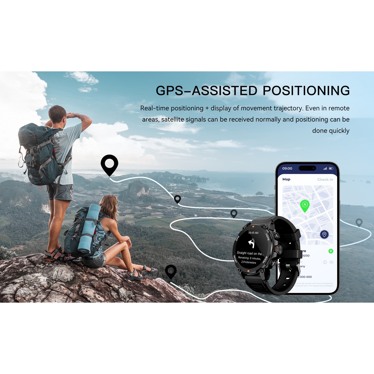INTIME smartwatch G6 με 2x λουράκια, heart rate, 1.43" AMOLED, GPS, 5ATM/IP69, titanium black
