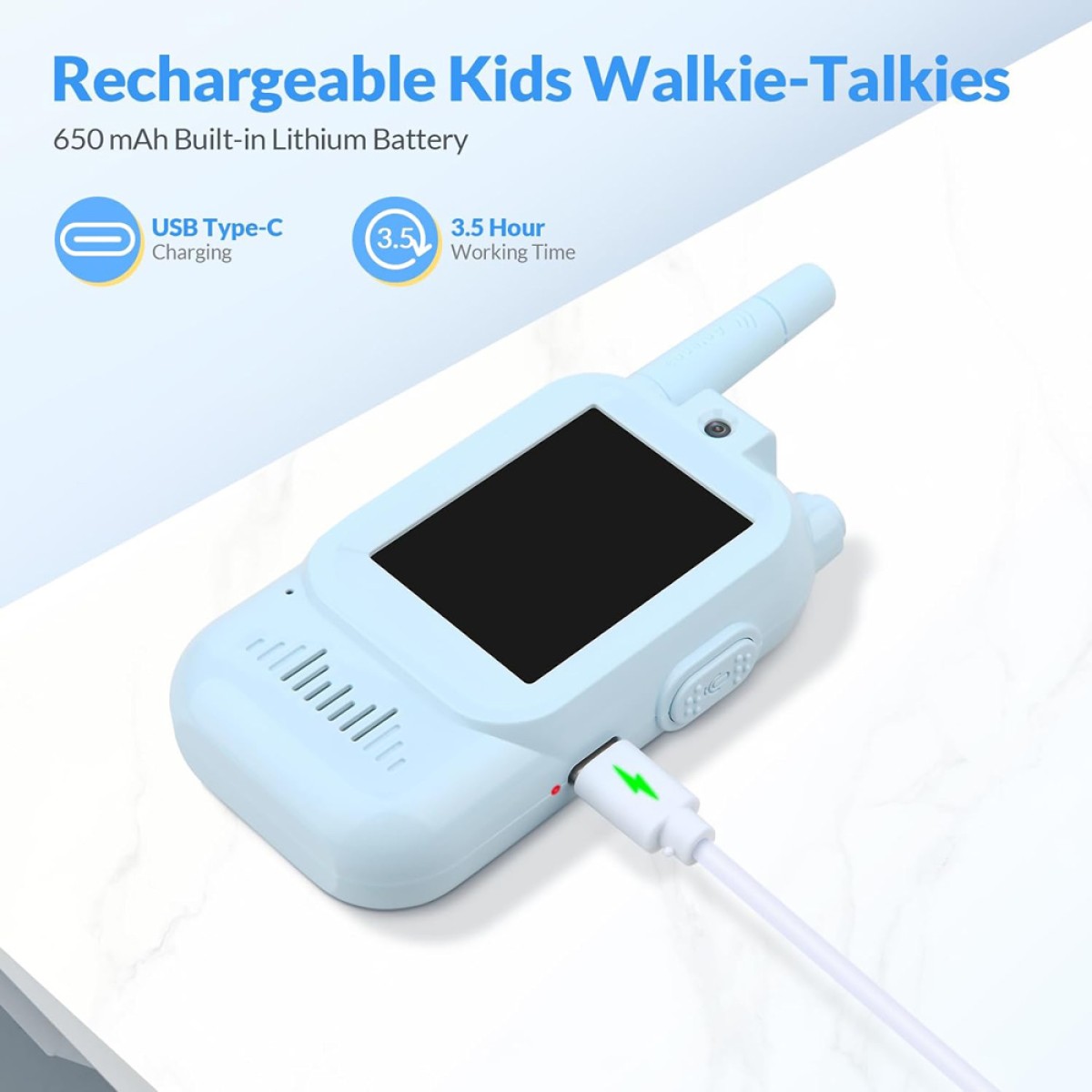 MAFITI παιδικά walkie talkie JK200 με οθόνη & κάμερα, 3+ ετών, επαναφορτιζόμενα, μπλε, 2τμχ