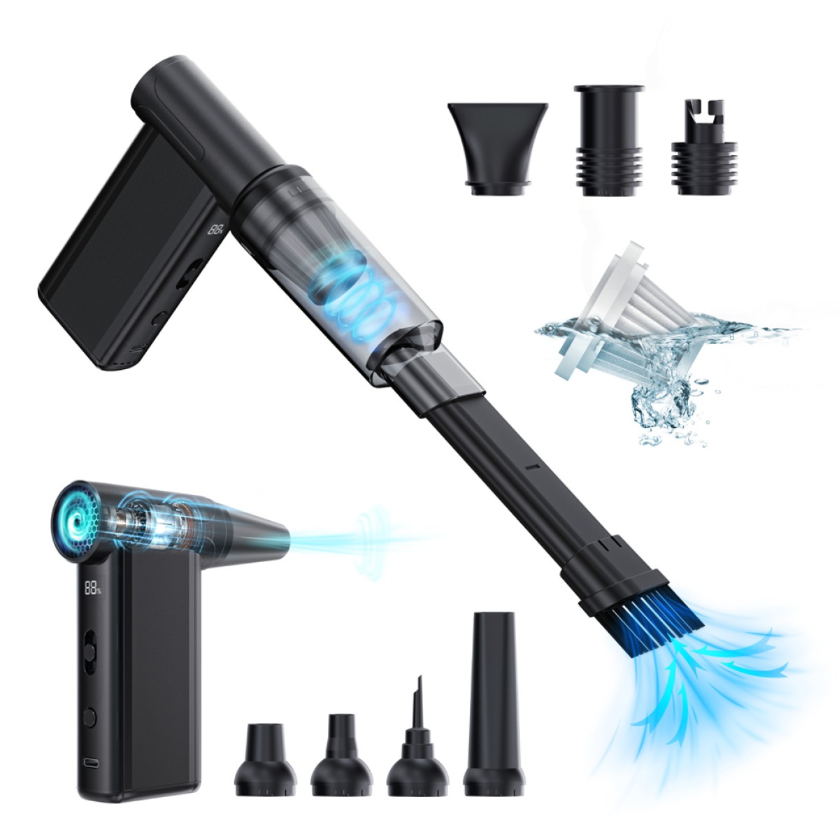KINZIR 2 σε 1 σκουπάκι χειρός & air duster AD51, 180W, 4000mAh, μαύρο