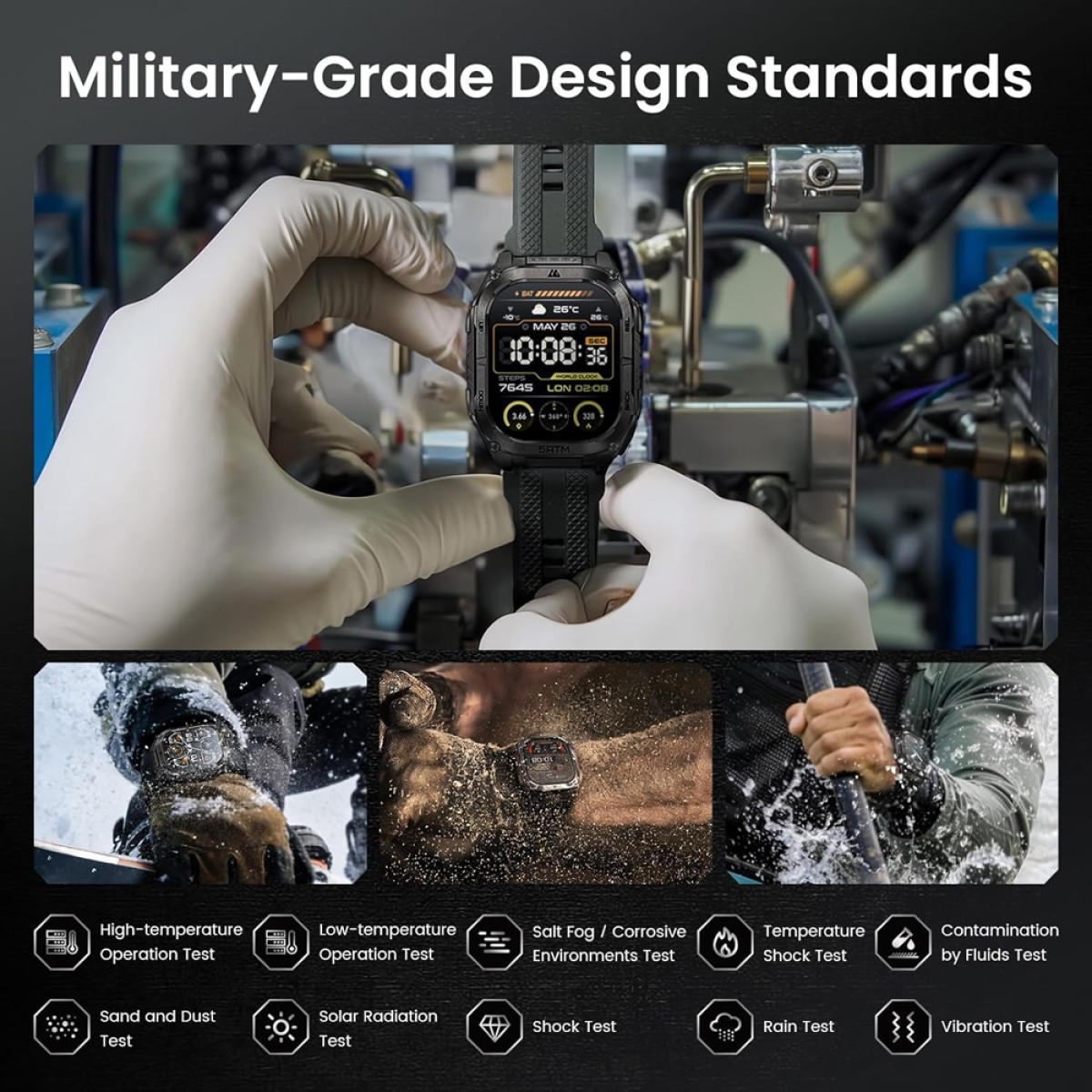 KOSPET smartwatch TANK M4C, heart rate, 1.96" AMOLED, GPS, 5 ATM & IP69K, με φακό, μαύρο